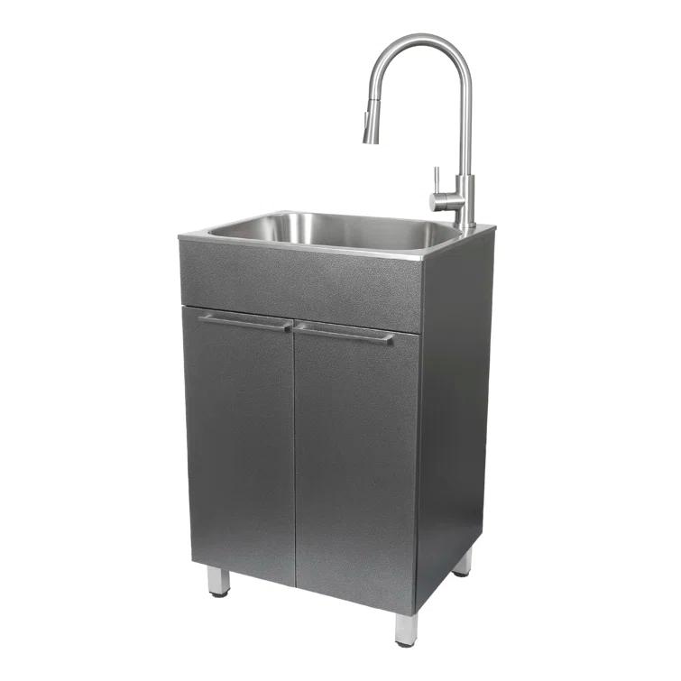 All-In-One 22" L x 18" W Free Standing Compact Laundry Sink with Faucet