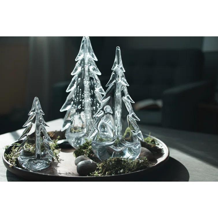 Luminous Hand-Blown Glass Evergreen Figurine - 10"