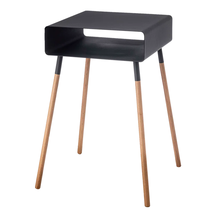 Yamazaki Home Tall Side Table With Storage Shelf, Rectangular Accent Bedside End Table, Steel + Wood