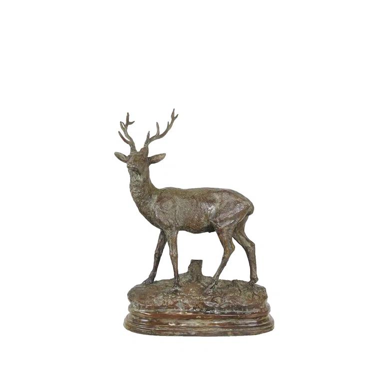 Handmade Bronze Deer Figurine on Marble Base