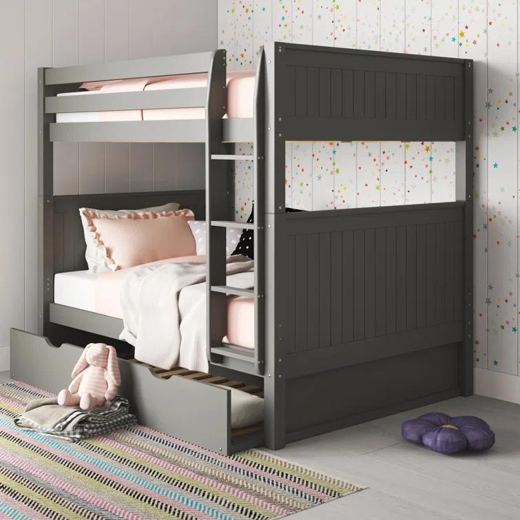 Camaflexi Full over Full Bunk Bed with Twin Trundle - Panel Headboard - Grey Finish