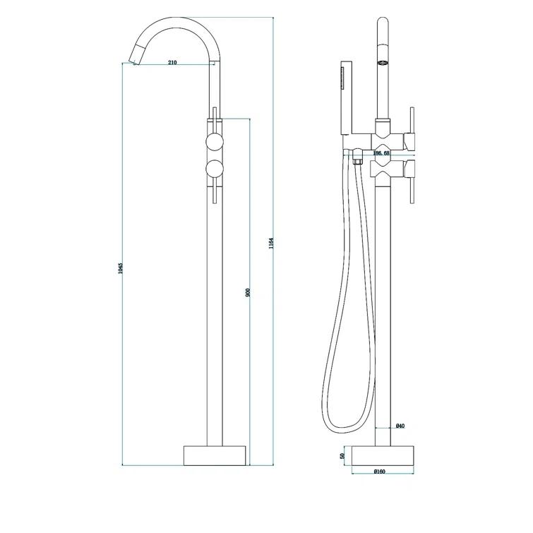 PENGFANG WORLDWIDE LLC Double Handle Floor Mounted Tub Filler With Handshower P017MBTF