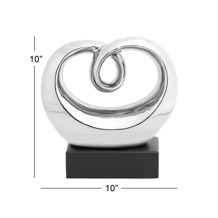Wrought Studio™ Allye Ceramic Swirl Abstract Decorative Silver Sculpture with Black Base