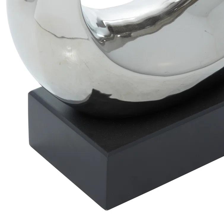 Wrought Studio™ Allye Ceramic Swirl Abstract Decorative Silver Sculpture with Black Base