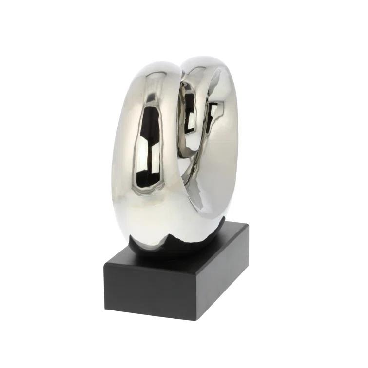 Wrought Studio™ Allye Ceramic Swirl Abstract Decorative Silver Sculpture with Black Base