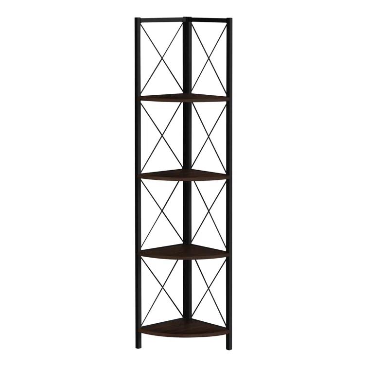 Bookshelf, Bookcase, Etagere, Corner, 4 Tier, 60"H, Office, Bedroom, Metal, Laminate