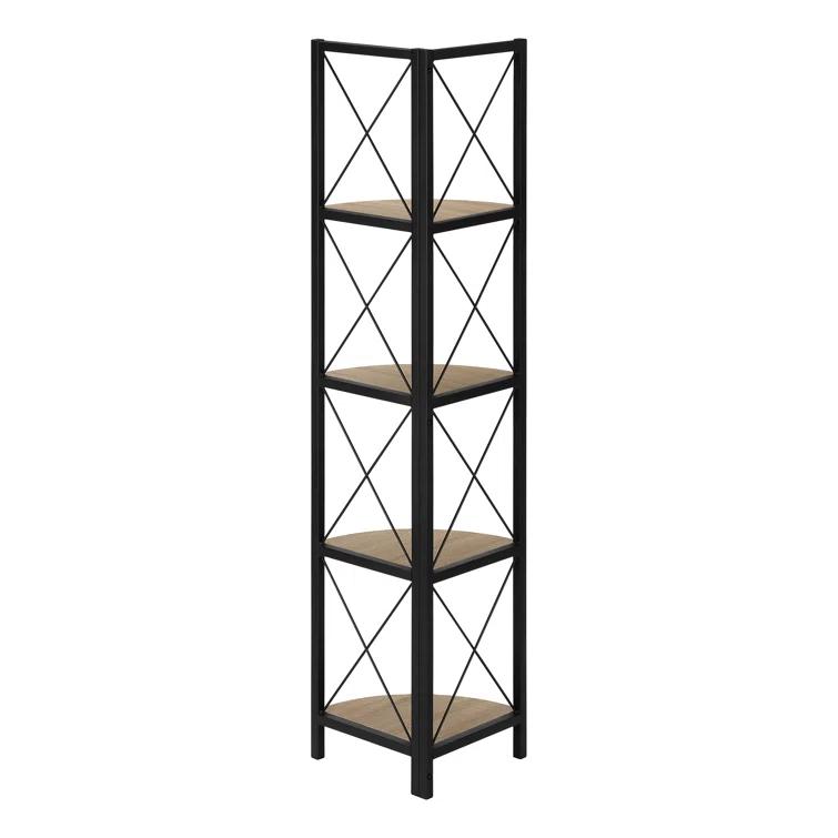 Bookshelf, Bookcase, Etagere, Corner, 4 Tier, 60"H, Office, Bedroom, Metal, Laminate