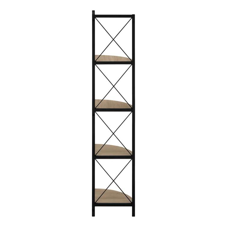 Bookshelf, Bookcase, Etagere, Corner, 4 Tier, 60"H, Office, Bedroom, Metal, Laminate