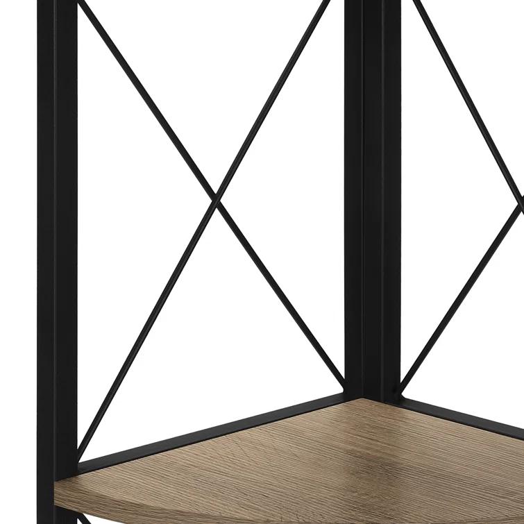Bookshelf, Bookcase, Etagere, Corner, 4 Tier, 60"H, Office, Bedroom, Metal, Laminate