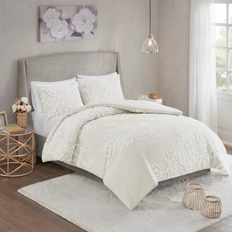 Kelly Clarkson Home Gwyneth 3 Piece Tufted Cotton Chenille Floral Duvet Cover Set