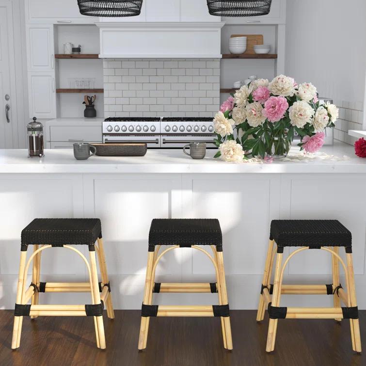 Butler Specialty Company Robias Rectangular Rattan 24.5" Counter Stool - Black