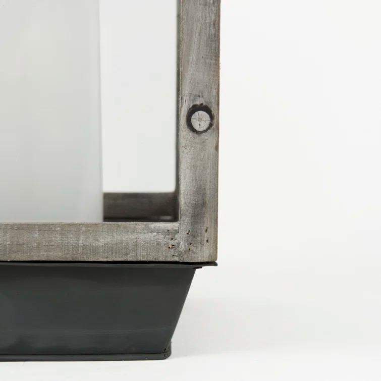 Natural Wood and Metal Hanging Candle Lantern Set