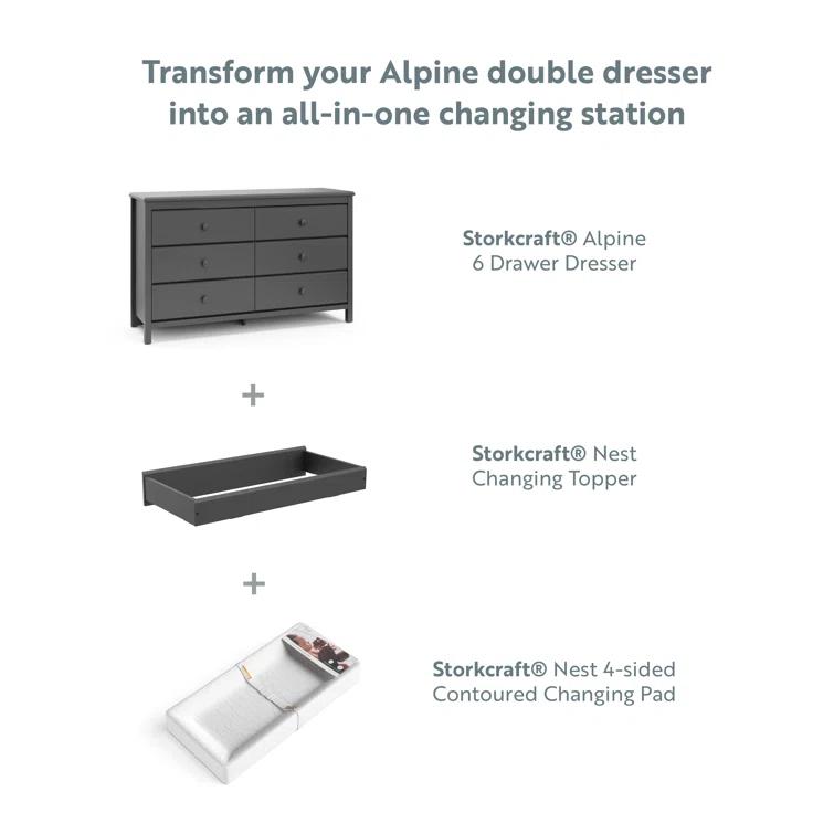 Alpine 6 Drawer Double Dresser