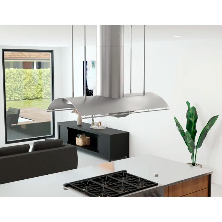 Designer 48" Ducted Island Range Hood in Silver with Nightlight (BODY ONLY)