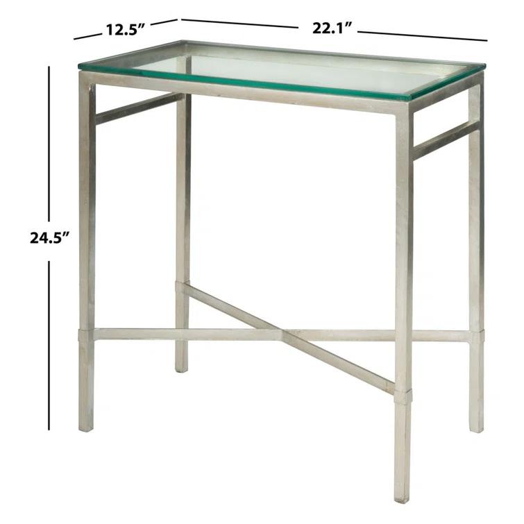 Viggo Antique Silver Glass Side Table - AMH8300B - Silver/Glass - Safavieh Couture