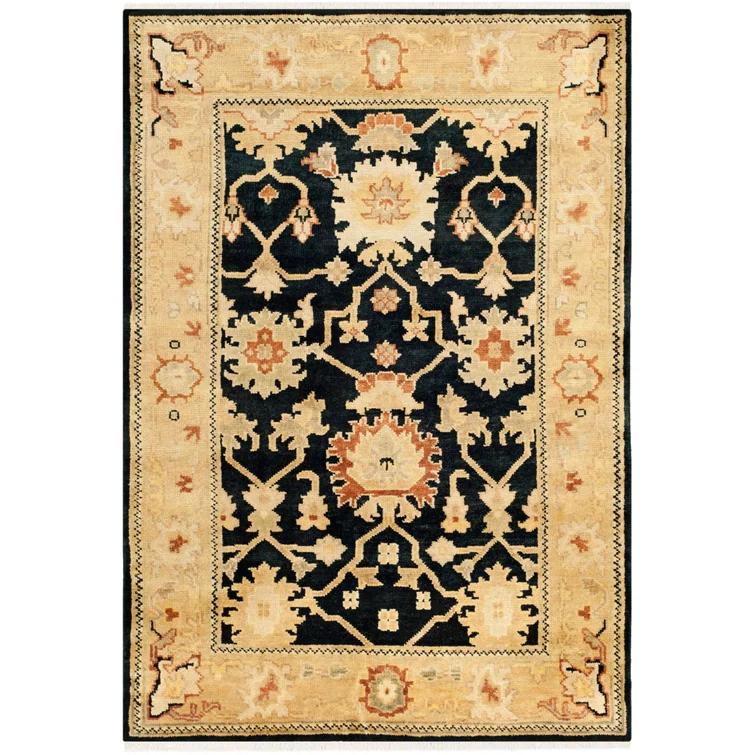 Oushak OSH115 Hand Knotted Area Rug - Black/Light Gold - 4'x6' - Safavieh.