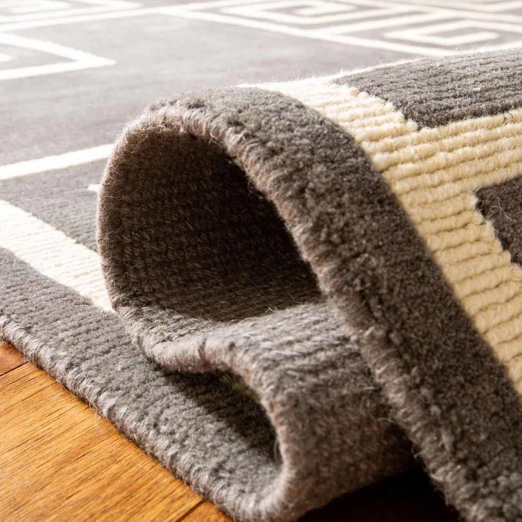 Art Deco Inspired Slate and Cream Hand-Knotted Wool Area Rug