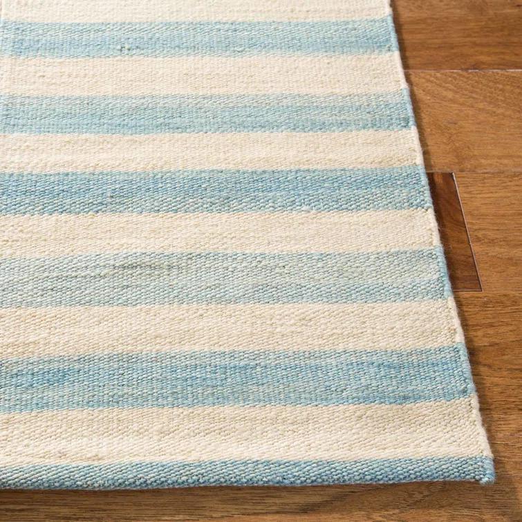 Sky Blue Stripe Patchwork Wool 8' x 10' Area Rug