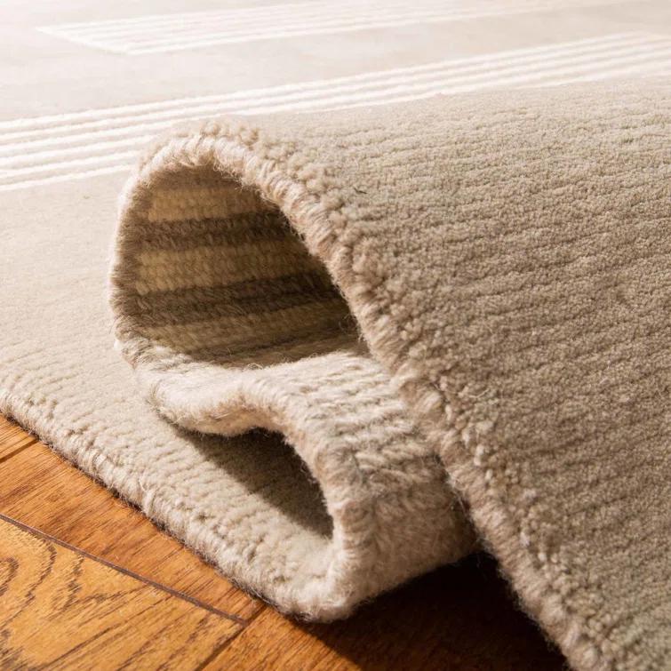 Loomed Stripes Cream & Taupe Hand-Knotted Wool Rug 4' x 6'