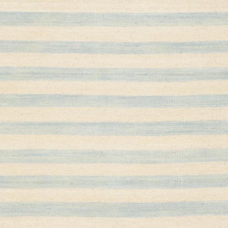 Small Sky Blue and White Wool Stripe Area Rug