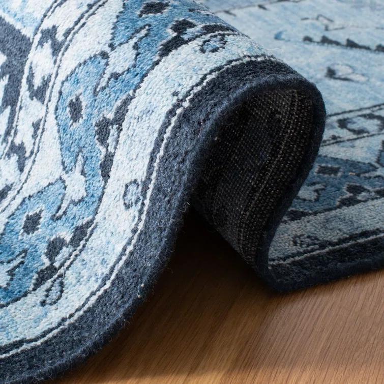Ink Blue Hand-Knotted Wool 4' x 6' Area Rug
