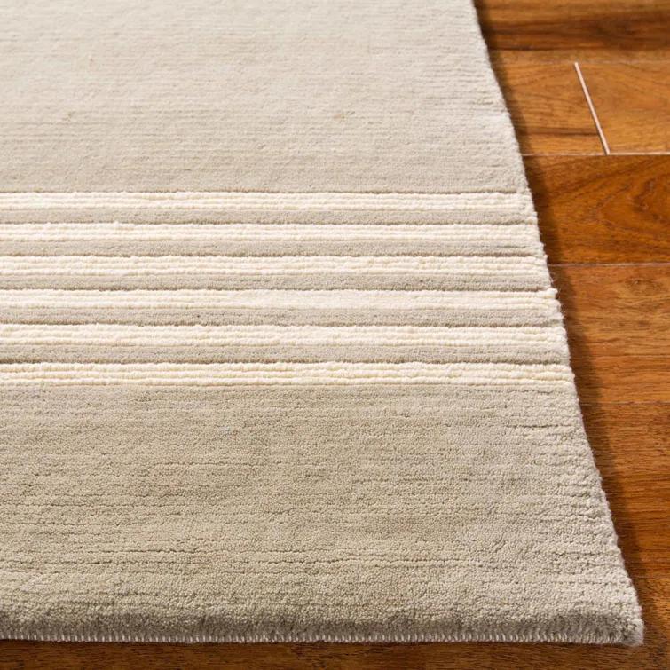 Loomed Stripes Cream & Taupe Hand-Knotted Wool Rug 4' x 6'