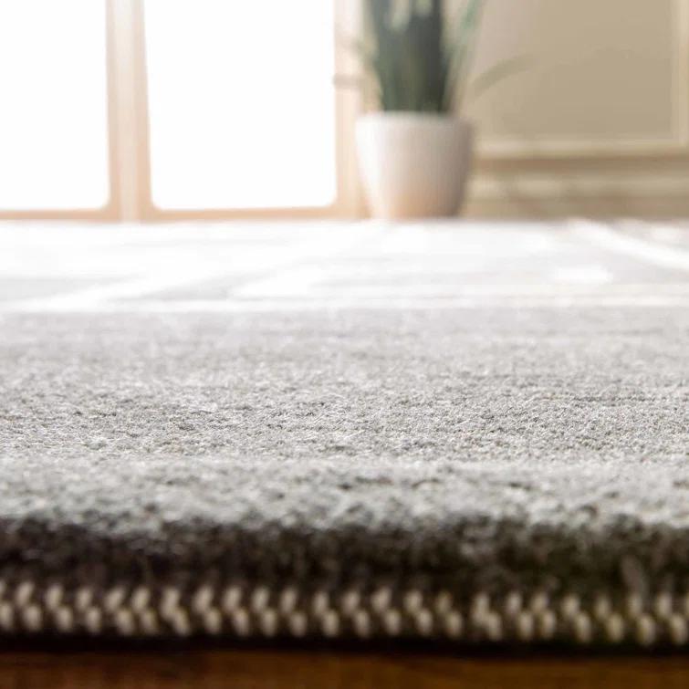 Art Deco Inspired Slate and Cream Hand-Knotted Wool Area Rug