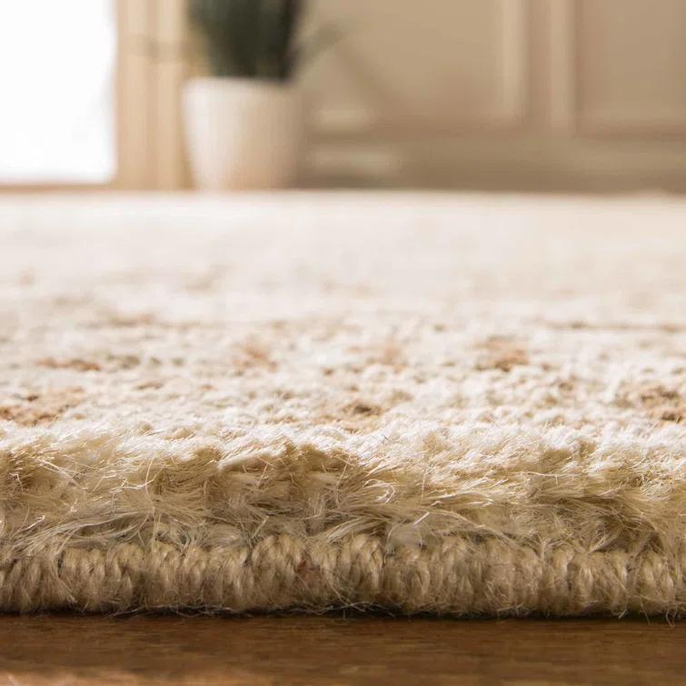 Cream and Chocolate Hand-Knotted Wool Area Rug