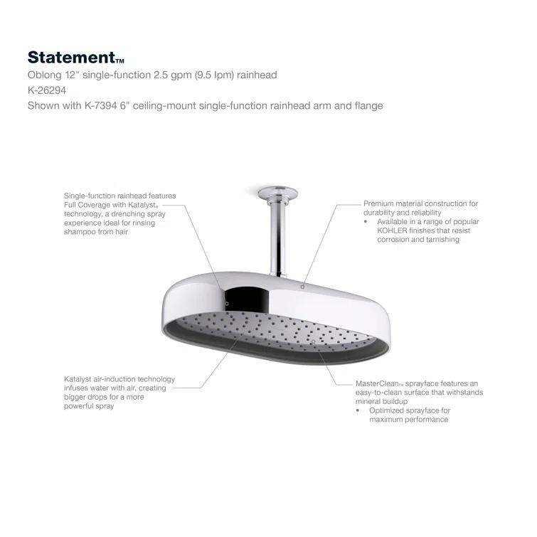 Statement 14" Single-Function Wall or Ceiling-Mount Round Rainhead, Oblong Rain Showerhead 2.5 GPM