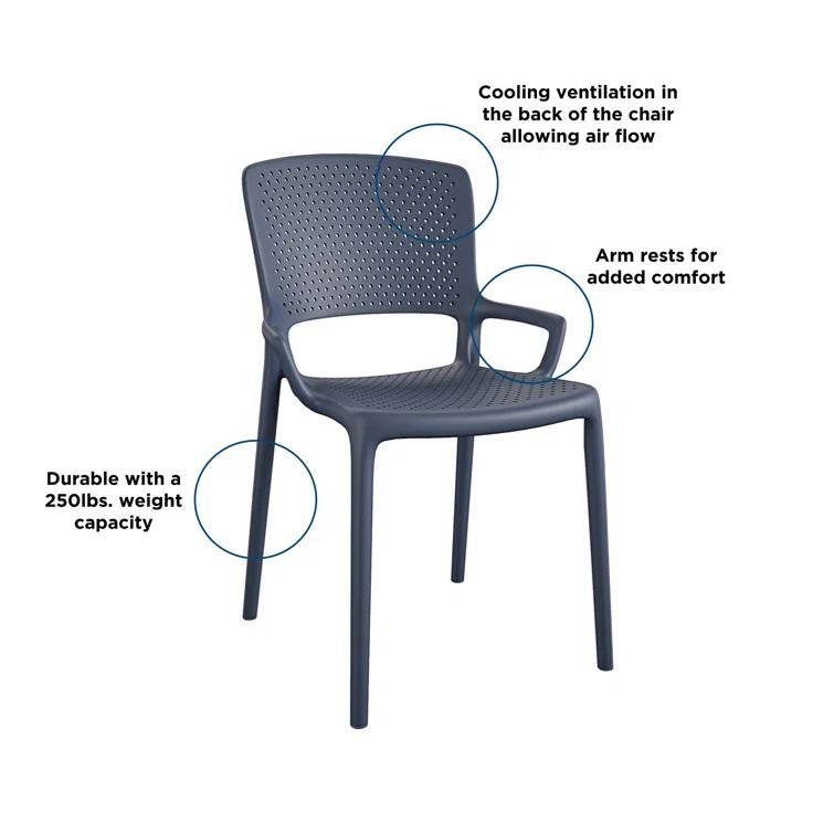 COSCO Outdoor/Indoor Stacking Resin Chair with Square Back and Arms