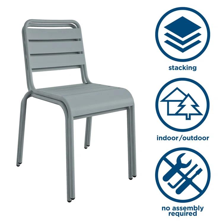June Powder Coated Steel Outdoor Stacking Dining Side Chair
