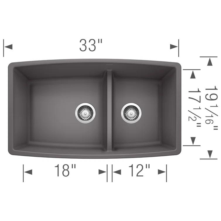 Performa SILGRANIT 33" L x 19" W Double Bowl Undermount Kitchen Sink