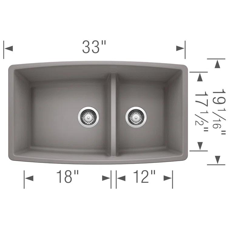 Performa SILGRANIT 33" L x 19" W Double Bowl Undermount Kitchen Sink