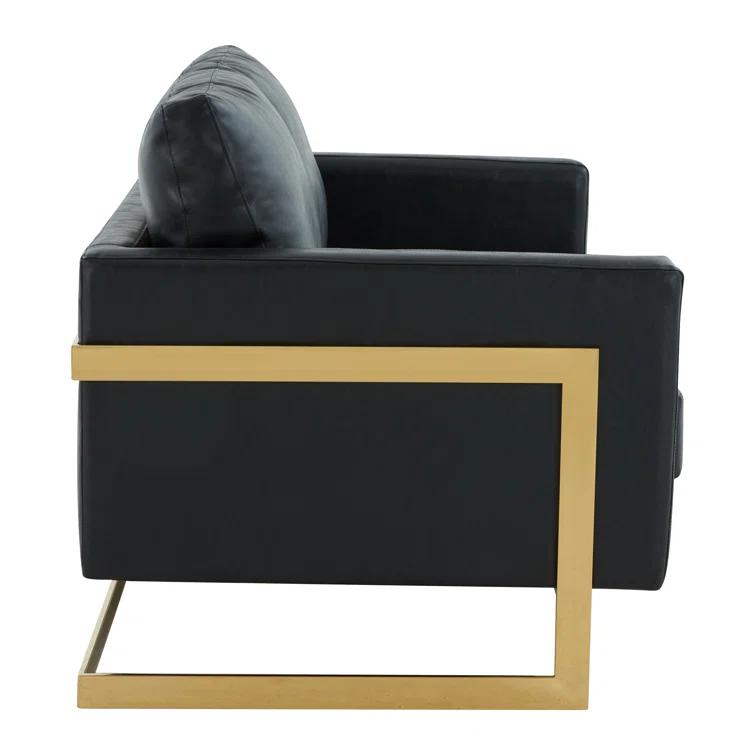 Bellago 55'' Upholstered Leather Accent Armchair with Gold Frame