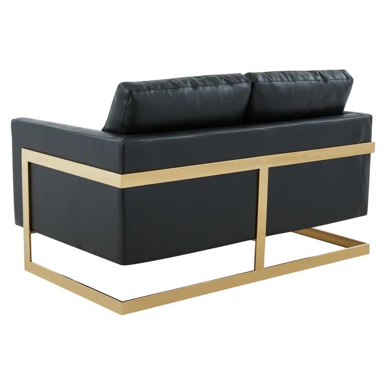Bellago 55'' Upholstered Leather Accent Armchair with Gold Frame
