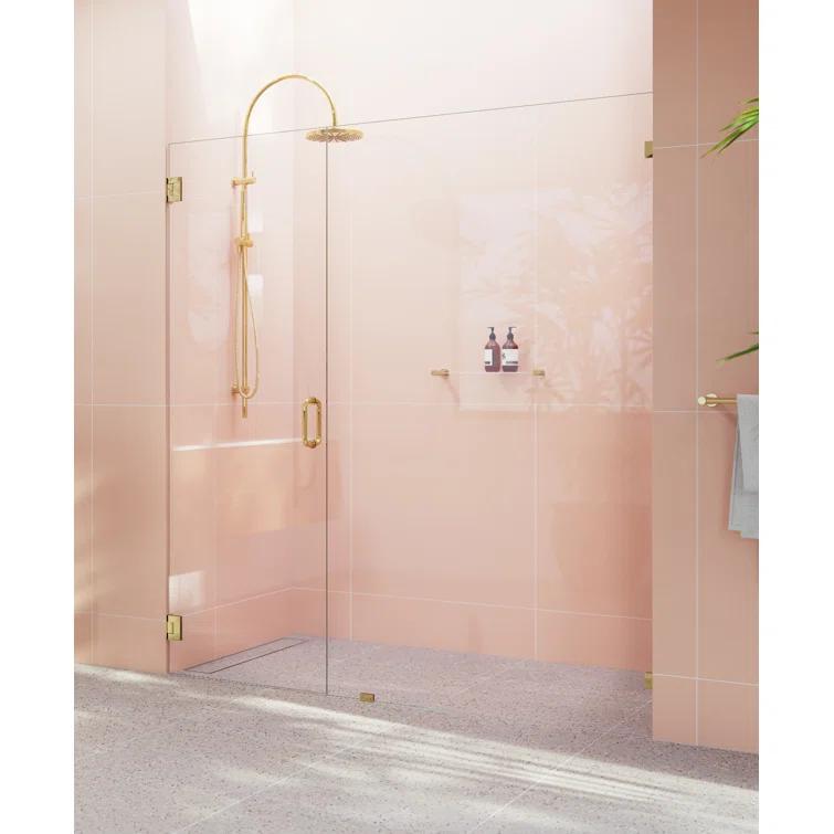 Illume 75.5 in x 78 in Frameless Polished Brass Shower Door with Clear Glass