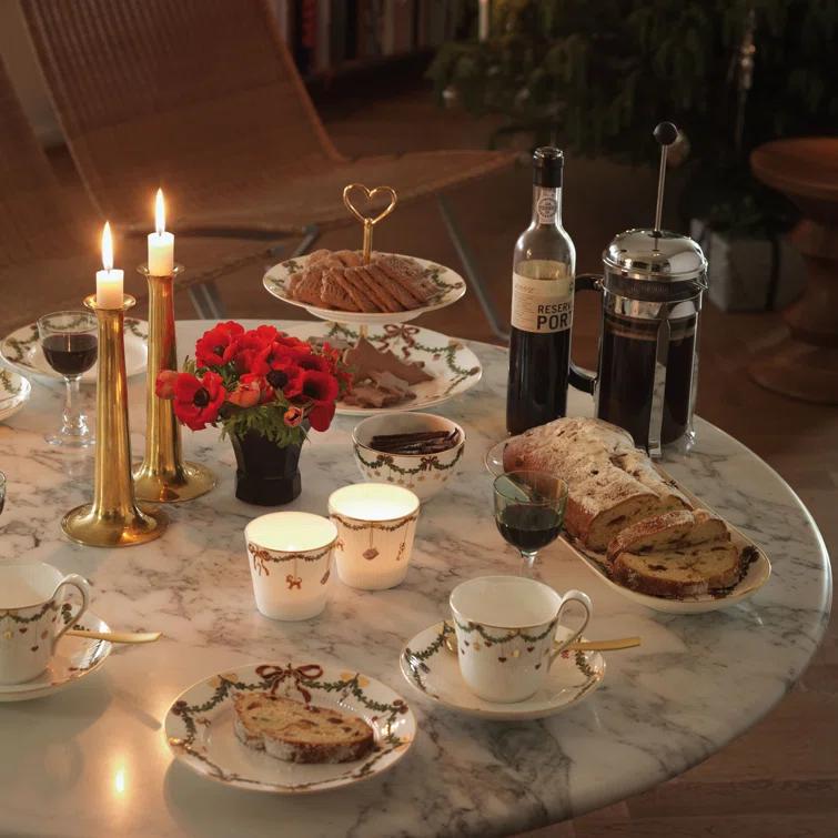 Royal Copenhagen Inspired Ceramic Tiered Oval Christmas Serving Platter