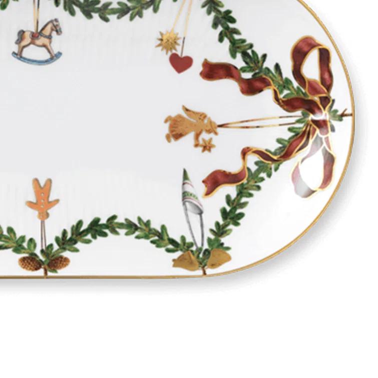 Royal Copenhagen Inspired Ceramic Tiered Oval Christmas Serving Platter