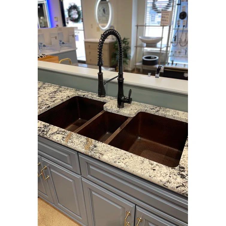 42" Hammered Copper Triple Basin Kitchen Sink