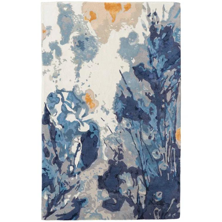 Cerelia Blue and Yellow Floral Wool 5' x 8' Area Rug