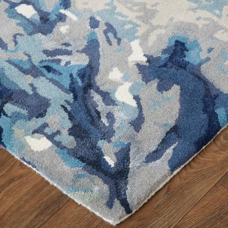 Cerelia Blue and Yellow Floral Wool 5' x 8' Area Rug