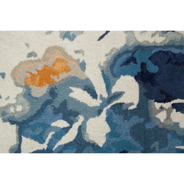 Cerelia Blue and Yellow Floral Wool 5' x 8' Area Rug