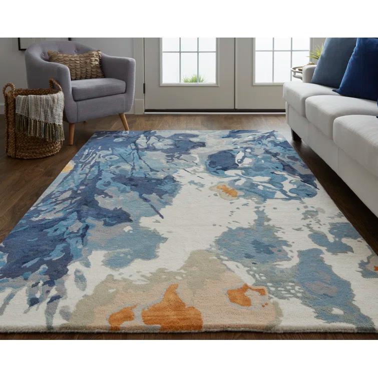 Cerelia Blue and Yellow Floral Wool 5' x 8' Area Rug