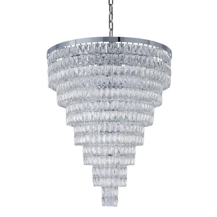 Elegant Chrome 32" Crystal Raindrop 27-Light Chandelier