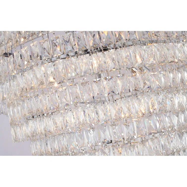 Elegant Chrome 32" Crystal Raindrop 27-Light Chandelier