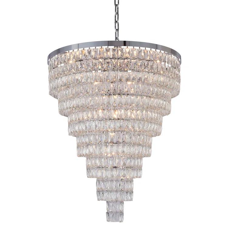 Elegant Chrome 32" Crystal Raindrop 27-Light Chandelier