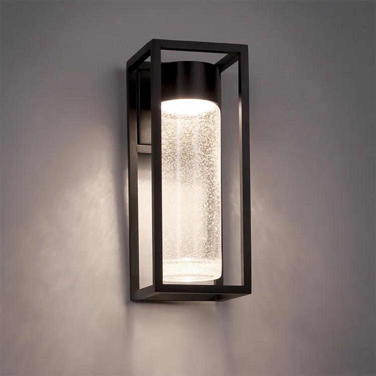 Sleek Black 16'' LED Outdoor Wall Light with Clear Seeded Crystal