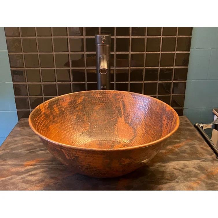 14"Round Copper Vessel Bathroom Sink