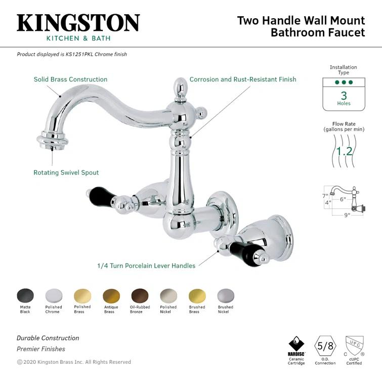 Kingston Brass Duchess Two-Handle Wall Mount Bathroom Faucet
