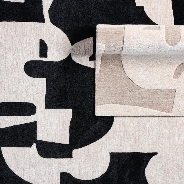 Handmade Abstract Black/ Cream Area Rug (8'X10')